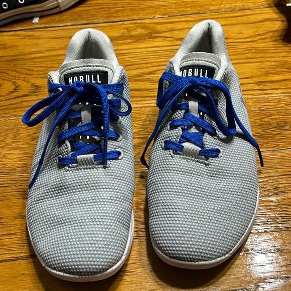 NOBULL Shoes - NOBULL Superfabric trainers. Unisex Men’s 8.5, Women’s 10. Gray, blue laces.